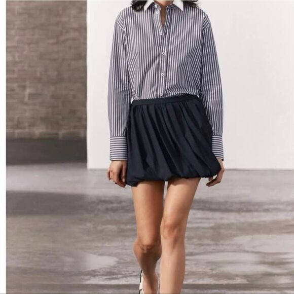 NWTβZara ZW Collection Navy Blue Size S Balloon Mini Skirt - Picture 9 of 11